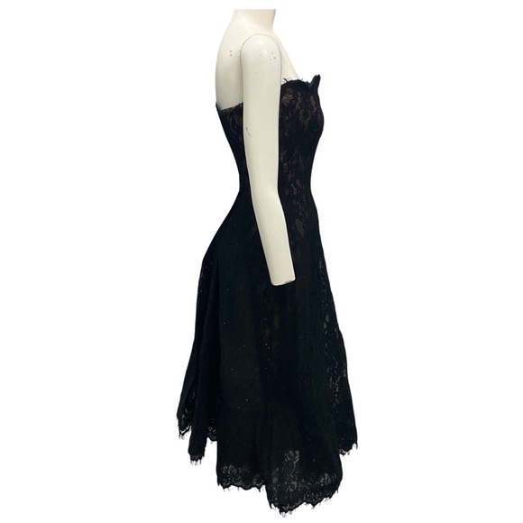 RENE RUIZ COLLECTION BLACK STRAPLESS SCALLOPED LACE MIDI DRESS - Picture 2 of 5